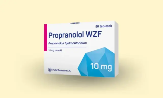 Opakowanie leku Propranolol WZF 10 mg tabletki. Stosowany na nadciśnienie, arytmię, drżenie.