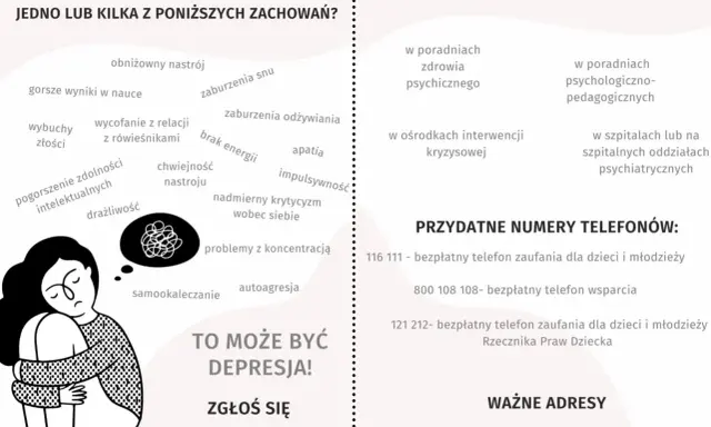Jak pomóc dziecku w depresji? Grafika pokazuje objawy, miejsca pomocy i telefony zaufania. Zgłoś się do specjalisty!