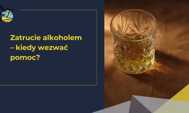 Zatrucie alkoholem może prowadzić do zgonu. Kiedy wezwać pomoc? Szklanka alkoholu na brązowym tle.