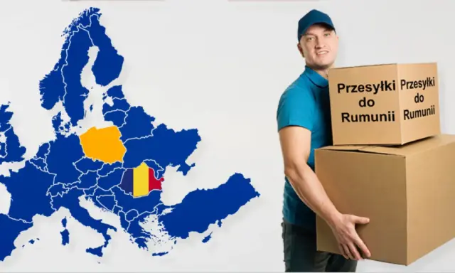 Kurier z paczkami do Rumunii. Mapa Europy z zaznaczoną Rumunią i Polską.