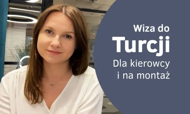 Kobieta w białej bluzce na tle napisu "Wiza do Turcji".