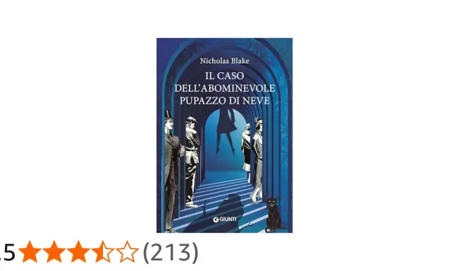 Copertina del libro "Il caso dell'abominevole pupazzo di neve" di Nicholas Blake, con figure stilizzate e un gatto nero.