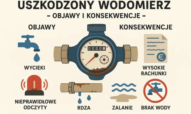 Zepsuty licznik wody to objawy jak wycieki, rdza, nieprawidłowe odczyty, a konsekwencje to wysokie rachunki, zalanie i brak wody.