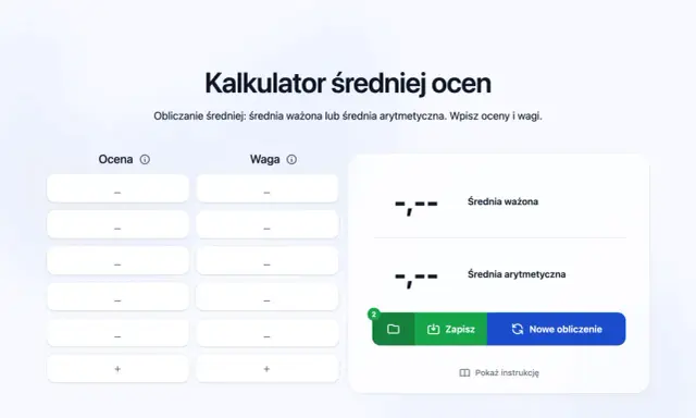 Kalkulator średniej ocen. Wpisz oceny i wagi, by obliczyć średnią ważoną lub arytmetyczną. Od jakiej średniej jest 5?