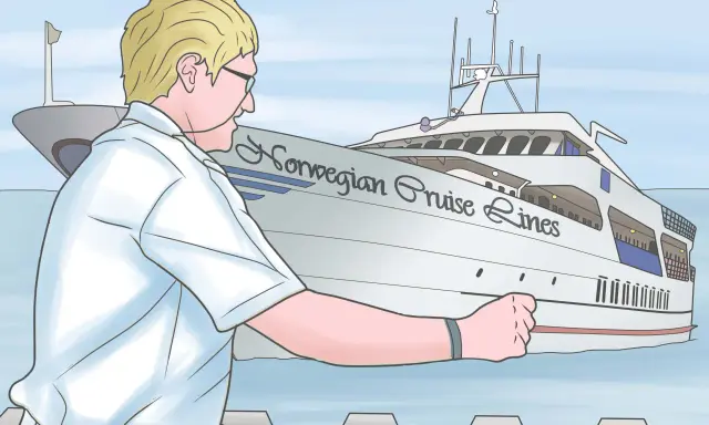 Un uomo con camicia bianca guarda una nave da crociera. Forse è il suo primo giorno: ecco come si diventa comandante di una nave da crociera.