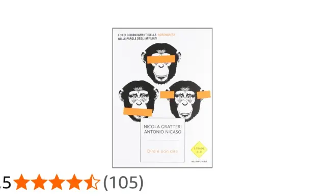 Copertina di "Dire e non dire", un libro di Nicola Gratteri sull'ndrangheta, con tre scimmie bendate.