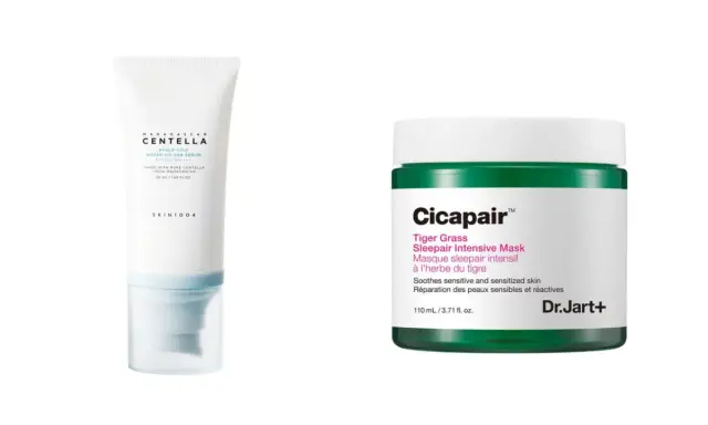 Prodotti con centella asiatica: un siero solare e una maschera notturna per lenire la pelle. Scopri a cosa serve la centella asiatica per la cura della pelle.