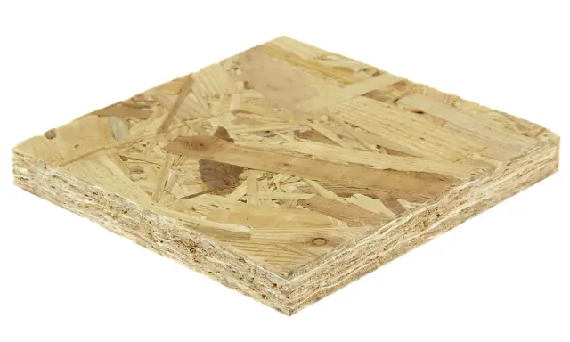 Échantillon de panneau OSB 22mm, composé de copeaux de bois compressés, offrant une grande résistance pour la construction.