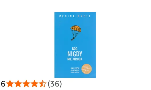 Okładka książki "Bóg nigdy nie mruga" Reginy Brett. Stylizowana postać spada na spadochronie.
