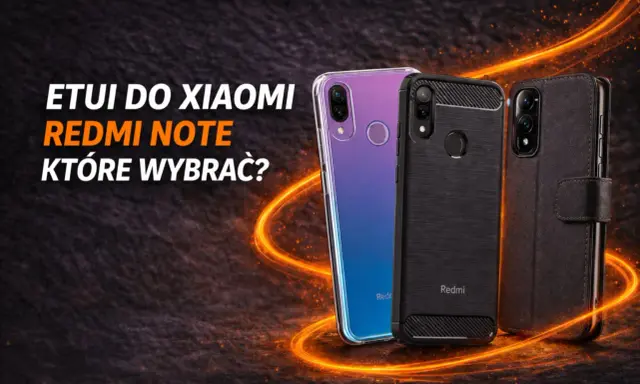 Trzy etui do Xiaomi Redmi Note: przezroczyste, czarne z włóknem węglowym i brązowe z klapką.