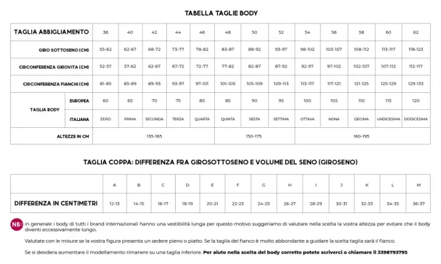 Tabella taglie body: taglia 2c reggiseno a cosa corrisponde? Trova le misure per girosottoseno, girovita, fianchi e altezza.