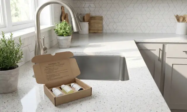 Kit de test pour le th de l'eau dans une cuisine moderne.