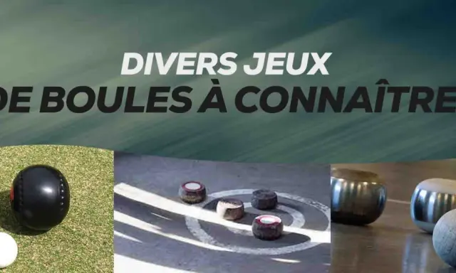 Différents jeux de boules : boules de lawn bowls, boules de pétanque et boules de jeu de quilles.