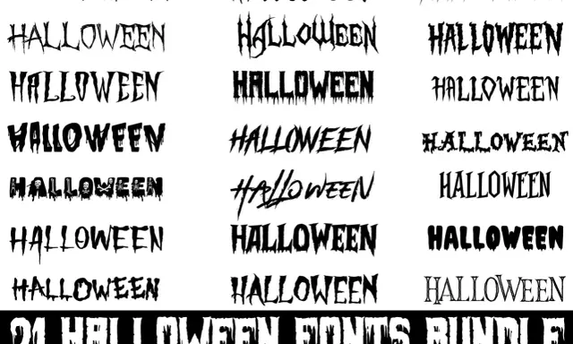 Kolekcja 21 strasznych czcionek na Halloween, z kroplami i mrocznymi literami. Idealne na upiorne dekoracje.
