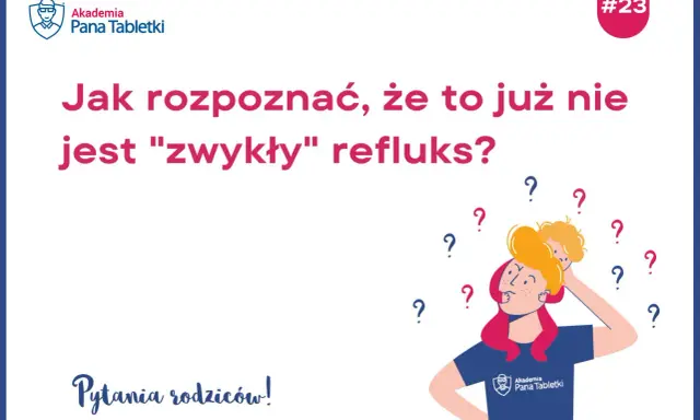 Kiedy mija refluks u niemowlaka? Ilustracja przedstawia zamyślonego rodzica z dzieckiem na ramionach, otoczonego znakami zapytania, symbolizującymi wątpliwości.