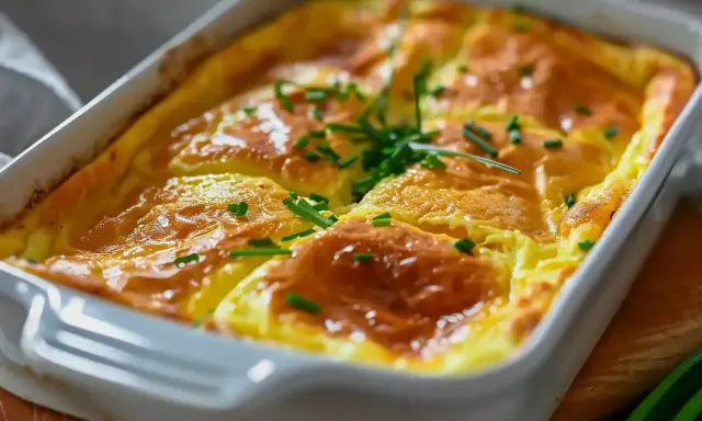 En gyllene omelett i ugn, fluffig och toppad med färsk gräslök. Perfekt för en mysig frukost eller brunch.