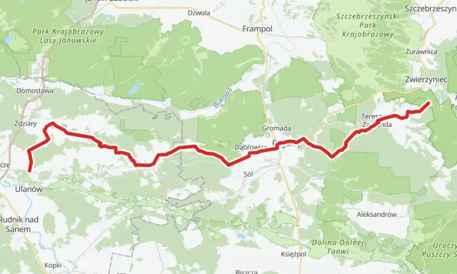 Trasa rowerowa green velo świętokrzyskie biegnie przez malownicze tereny Lasów Janowskich i Parku Krajobrazowego Szczebrzeszyńskiego.