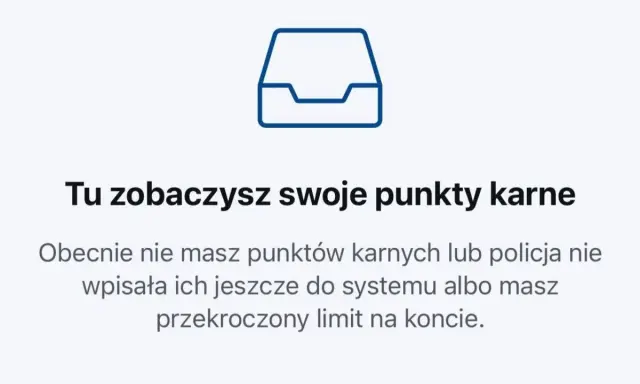 Ikona folderu i tekst: "Tu zobaczysz swoje punkty karne". Informacja, że nie masz punktów lub policja ich jeszcze nie wpisała. Dowiedz się, po jakim czasie kasują się punkty karne.
