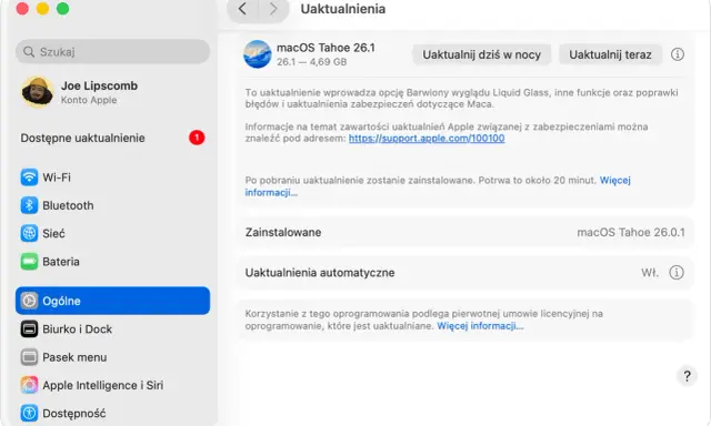 Uaktualnienie macOS Tahoe 26.1 dla początkujących. Zobacz, jak łatwo zainstalować najnowsze funkcje i poprawki bezpieczeństwa na swoim Macu.