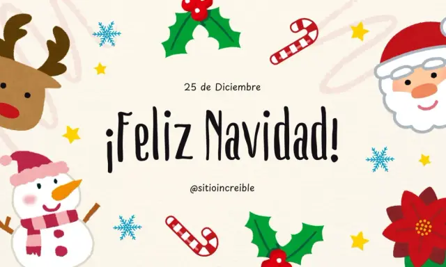 ¡Feliz Navidad! Portada con Santa, reno, muñeco de nieve y adornos festivos.