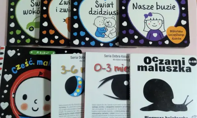 Książeczki kontrastowe dla niemowląt, jak widzi 2 miesięczne dziecko: świat wokół, zwierzęta, buzie, oczy maluszka.