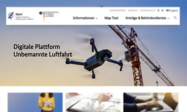 Drohne über Baustelle, digitale Plattform für Drohnen-Maps.