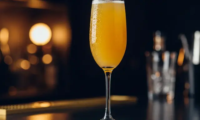 Ett glas med en gyllene drink, bubblig och svalkande. En perfekt drink med cava och gin för en festlig stund.