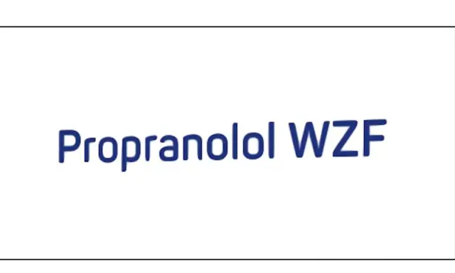 Niebieski napis "Propranolol WZF" na białym tle. Czy propranolol jest bezpieczny? Zapytaj lekarza.