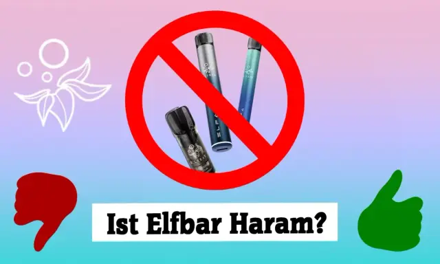 Verbotsschild über E-Zigaretten. Die Frage "Ist Elfbar Haram?" wirft auf, darf man im Islam rauchen? Daumen runter und hoch.