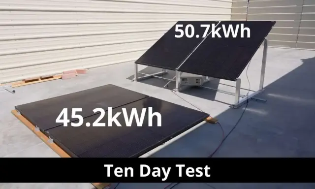 Deux panneaux solaires double face en test, produisant 45.2 kWh et 50.7 kWh.