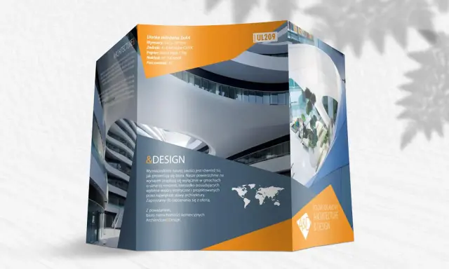 Trójwymiarowa ulotka reklamowa prezentująca nowoczesną architekturę. Różne rodzaje ulotek mogą tak wyglądać.