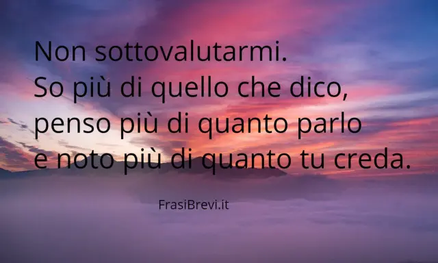 Non sottovalutarmi. So più di quello che dico, penso più di quanto parlo e noto più di quanto tu creda. Queste frasi brevi sono un monito contro la menzogna.