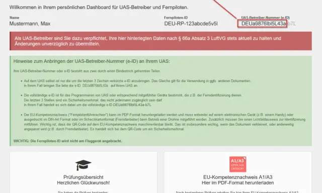 Hier sehen Sie Ihre UAS-Betreiber-Nummer. Sie müssen diese registrieren, um Ihre Drohne gesetzeskonform zu betreiben.