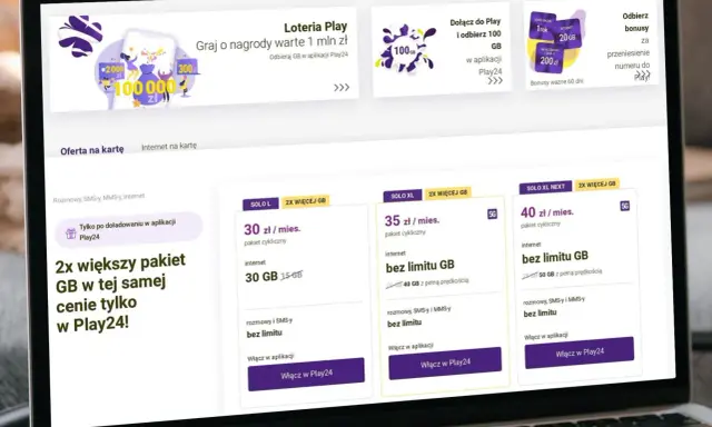 Play oferuje atrakcyjny play pakiet s z 2x większą ilością GB w tej samej cenie, tylko w aplikacji Play24!