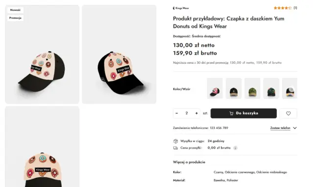 Karta produktu: czapka z daszkiem Kings Wear z motywem pączków Yum Donuts.