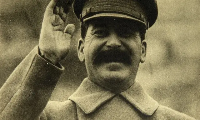 Józef Stalin w mundurze, salutujący. Jego śmierć, na co zmarł Stalin, wciąż budzi dyskusje.