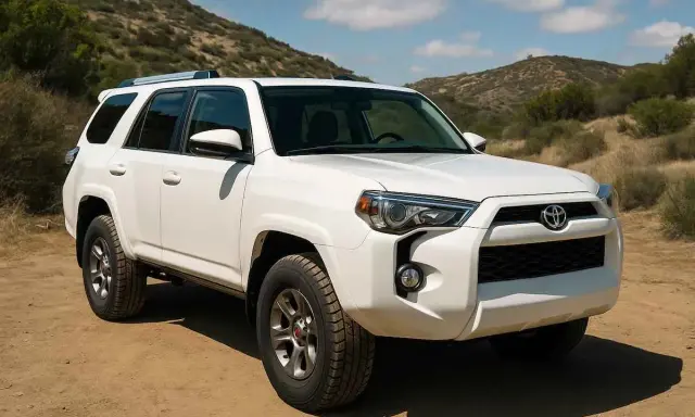 Un blanco SUV listo para la aventura, con sus robustas ruedas preparadas para conquistar caminos de montaña.