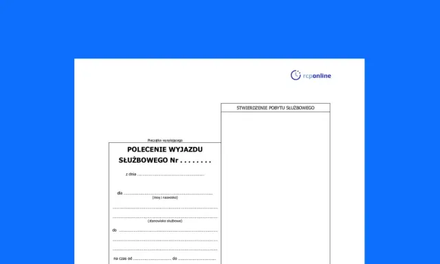 Formularz polecenia wyjazdu służbowego, potwierdzający delegację krajową.