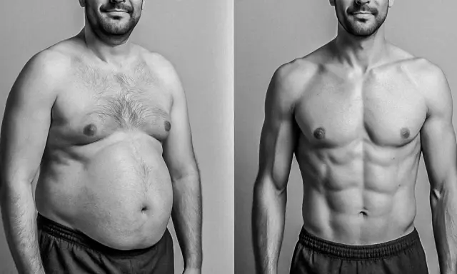 Avant/après : un homme avant et après avoir réussi à perdre du ventre rapidement.