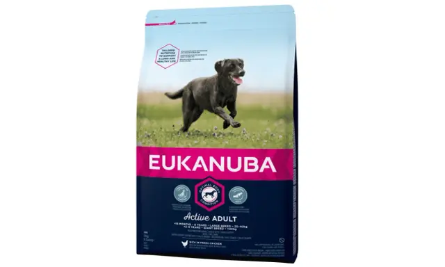 Sac de croquettes Eukanuba Active Adult pour chiens de grande race. Un choix recommandé par les vétérinaires pour une vie saine.