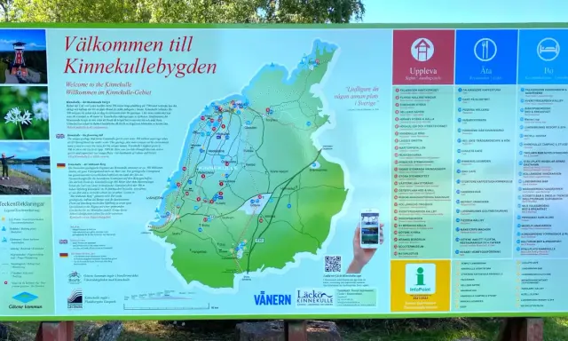 En karta över Kinnekulle med sevärdheter, restauranger och boenden. Utforska naturen och kulturen på Kinnekulle!