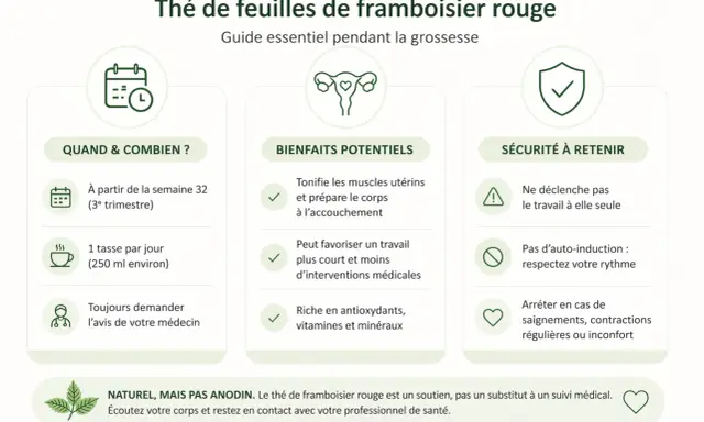Guide sur le thé de feuilles de framboisier rouge pour la grossesse : quand le boire, ses bienfaits potentiels et précautions.