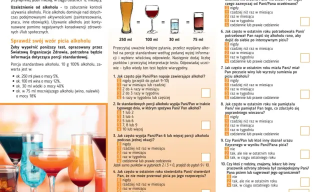 Test samooceny picia alkoholu. Czy osoba dializowana może pić alkohol? Odpowiedzi na pytania pomogą ocenić wzorzec picia.