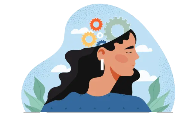 Profilo di donna con ingranaggi nella testa, simbolo di pensiero e sorpresa significato.