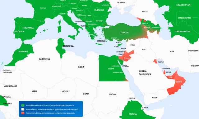 Mapa pokazuje, gdzie leży Hurghada – w zielonym Egipcie, dostępnym w ramach wyjazdów zorganizowanych.