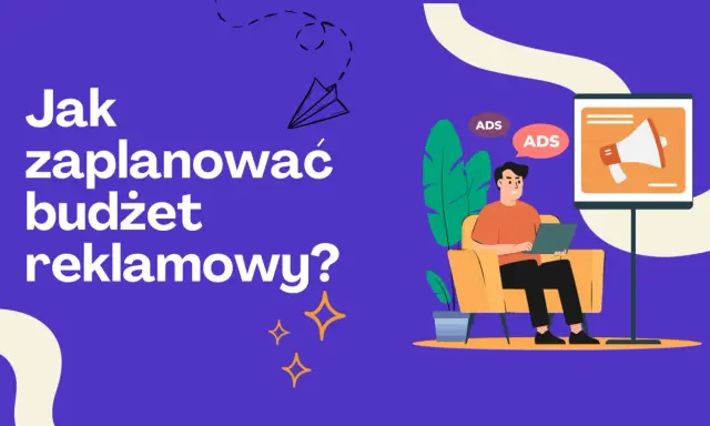 Mężczyzna planuje budżet reklamowy, analizując wady i zalety reklamy internetowej.