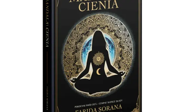 Okładka książki "Mandala Cienia" z sylwetką w medytacji, symbolizująca integrację cienia i światła.