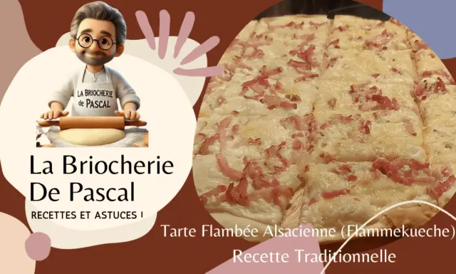 Une délicieuse tarte flambée alsacienne, aussi appelée flammekueche, garnie de lardons et de crème. Pascal de La Briocherie partage sa recette traditionnelle.