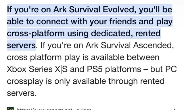 W Ark Survival Evolved można grać z przyjaciółmi na innych platformach. W Ark Survival Ascended crossplay działa między Xbox Series X|S i PS5, ale PC crossplay tylko na wynajętych serwerach.