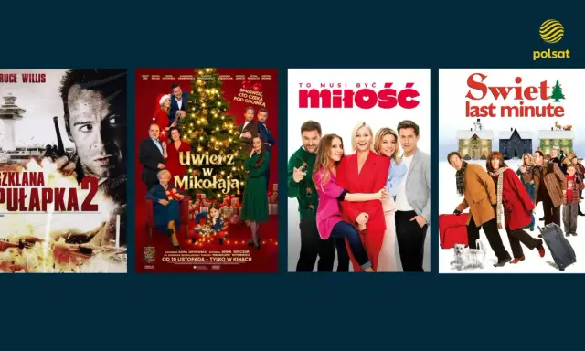 Plakaty filmowe: "Szklana pułapka 2", "Uwierz w Mikołaja", "To musi być miłość" i "Święta last minute" - idealne na najlepsze filmy świąteczne.